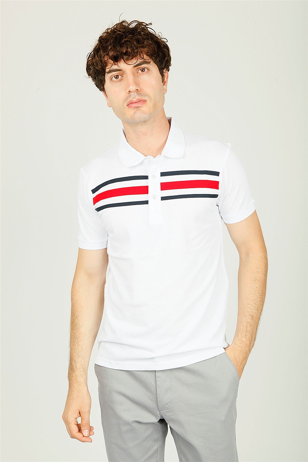 Beyaz - Lacivert - Kırmızı Comfort Fit Polo Yaka T-Shirt · 2
