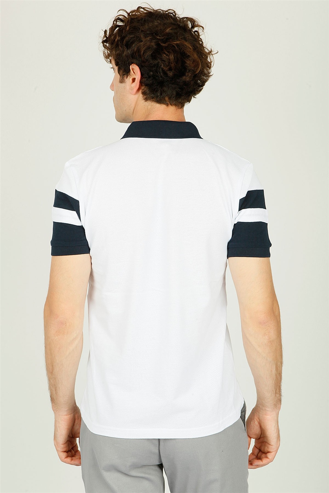 Beyaz - Lacivert Comfort Fit Polo Yaka T-Shirt · 3