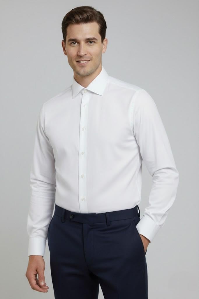 BEYAZ Slim Fit Uzun Kol Gömlek