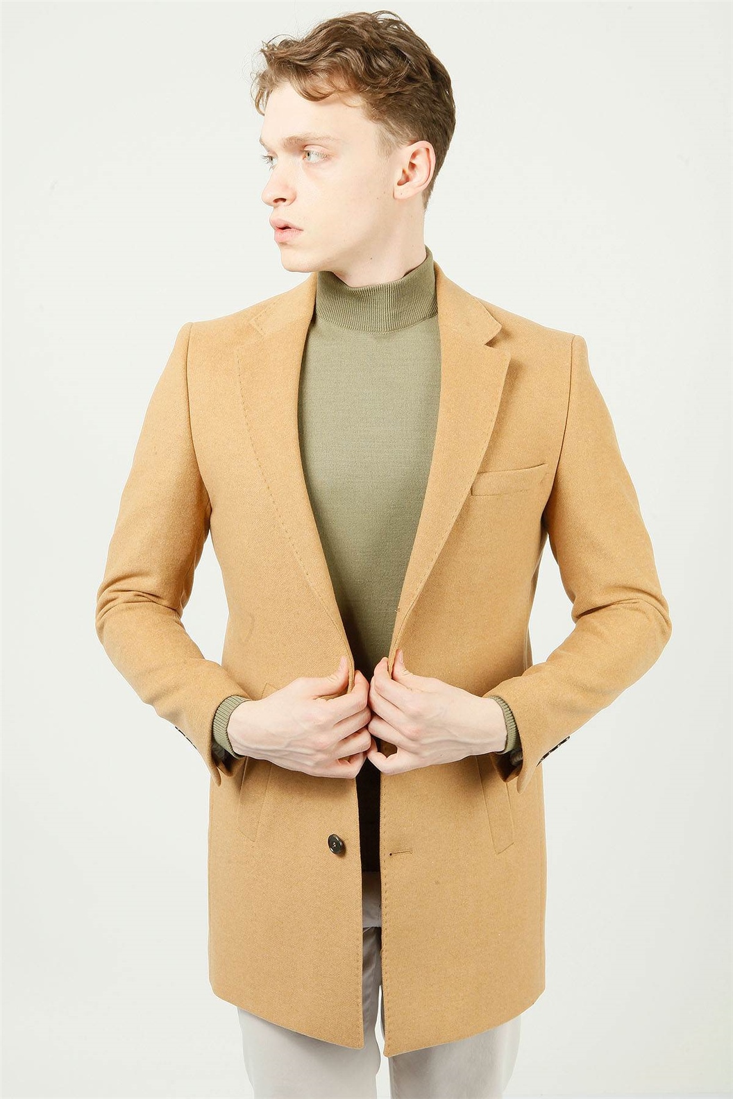 Camel Kaşe Mono Yaka Kaban