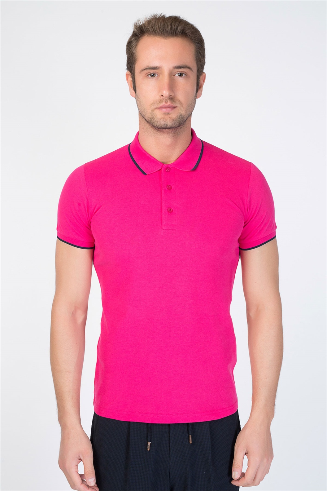 Fuşya Slim Fit Polo Yaka T-Shirt