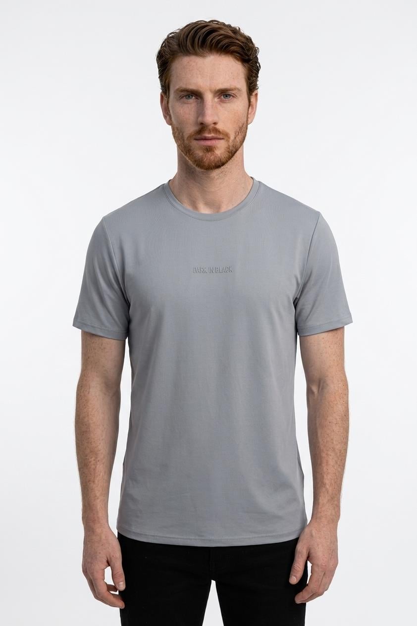 GRİ Dark In Black Modal Bisiklet Yaka T-shirt
