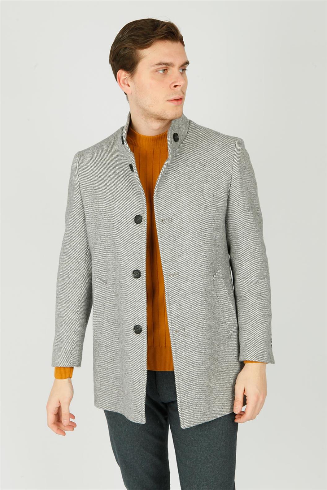 Gri Kaşe Hakim Yaka Kaban