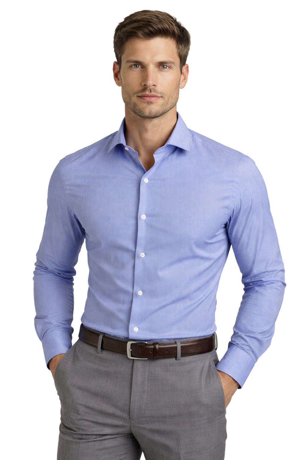 GRİ MAVİ Comfort Fit Uzun Kol Gömlek