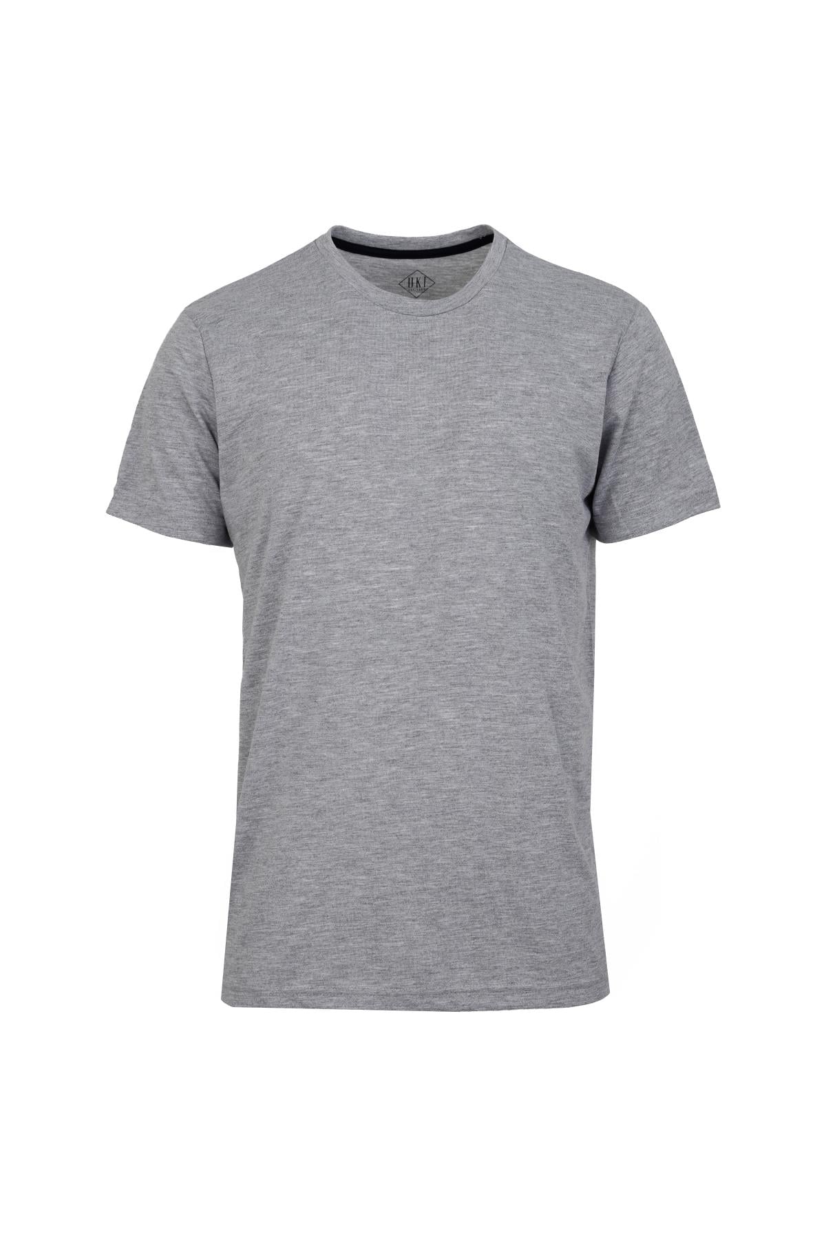 Gri Melanj Bisiklet Yaka Basic T-Shirt