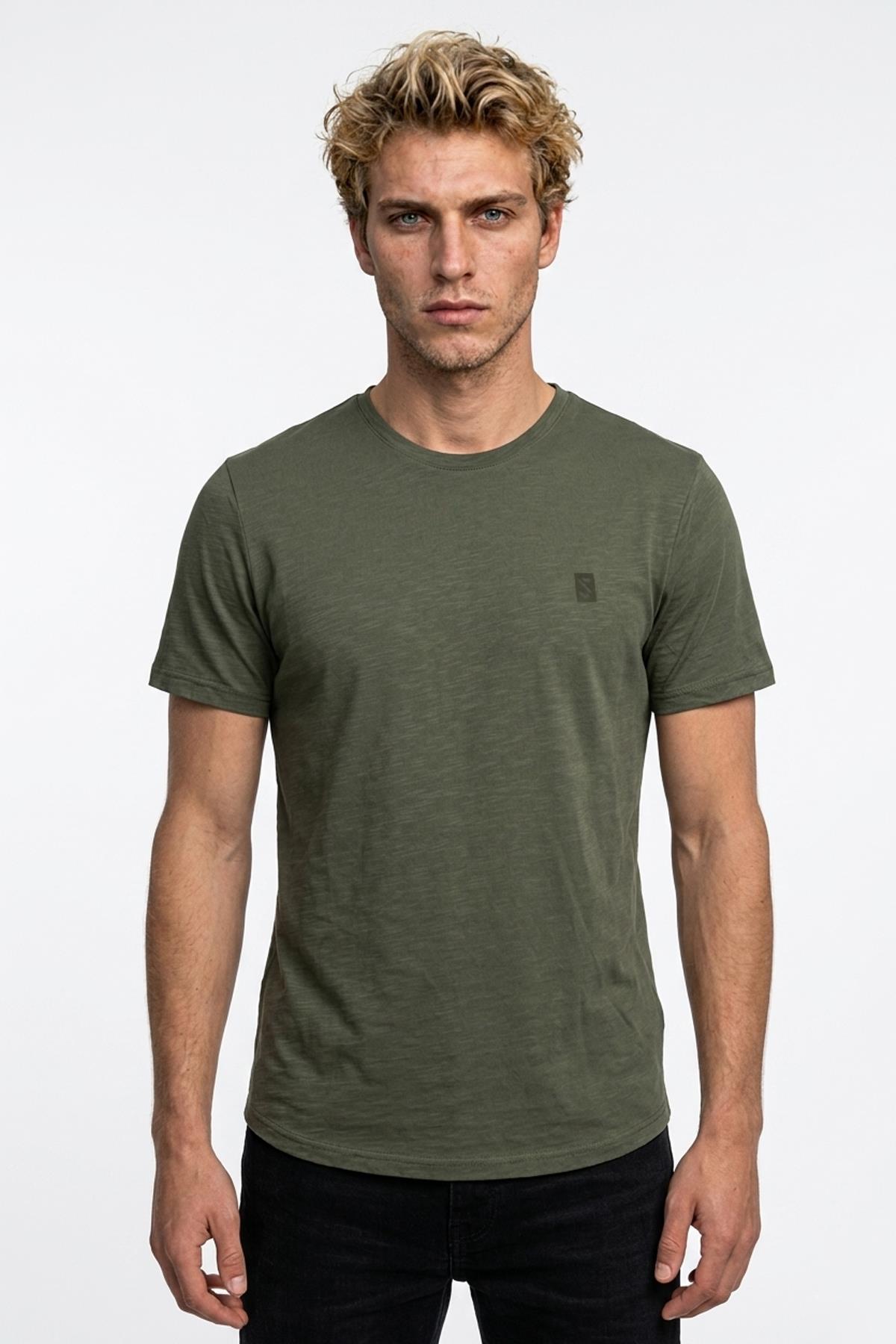 HAKİ Denim Marker Modal Bisiklet Yaka T-shirt