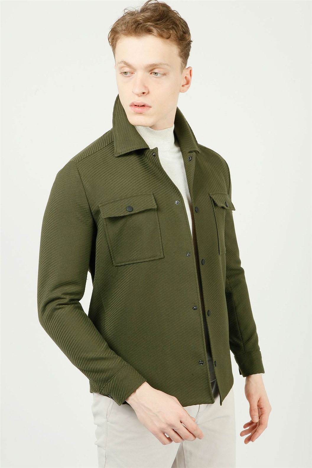 Haki Slim Fit Gömlek Ceket · 2