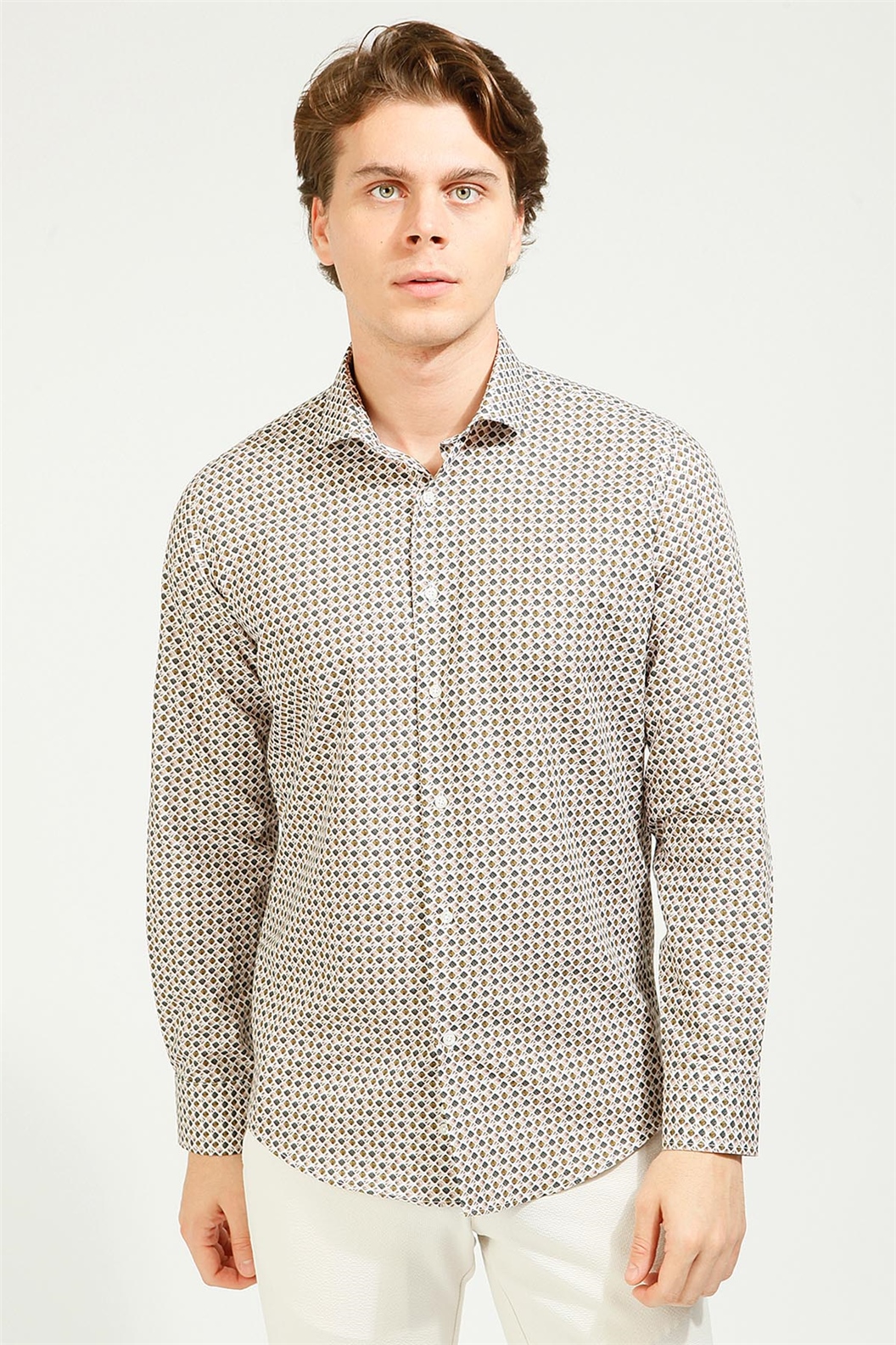 Haki Slim Fit Uzun Kol Gömlek