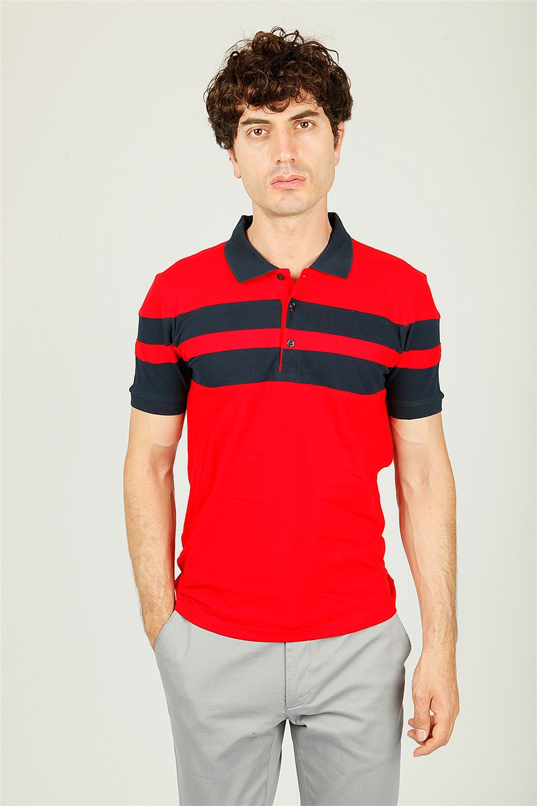 Kırmızı - Lacivert Comfort Fit Polo Yaka T-Shirt · 2