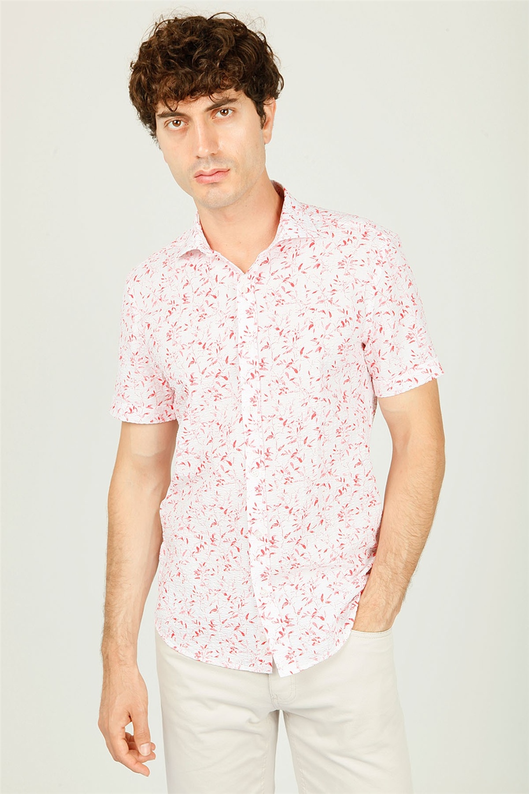 Kırmızı Slim Fit Kısa Kol Gömlek