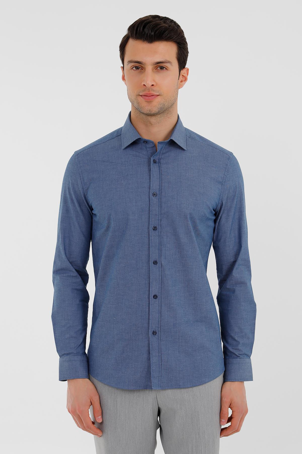 Koyu Mavi Slim Fit Uzun Kol Gömlek