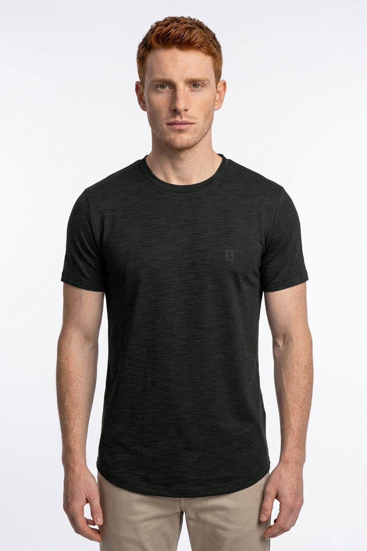 KOYU YEŞİL Denim Marker Modal Bisiklet Yaka T-shirt