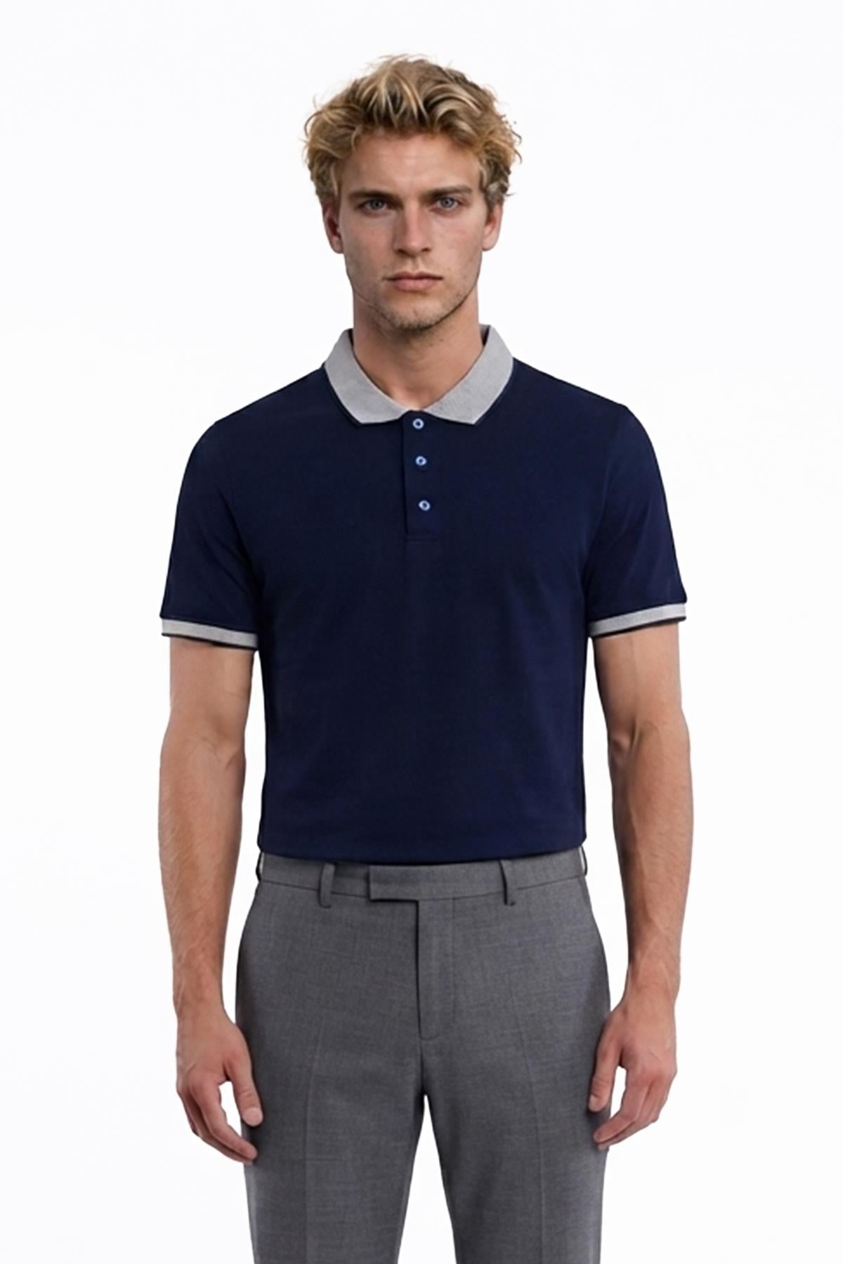 LACİVERT Comfort Fit Polo Yaka Pike T-Shirt
