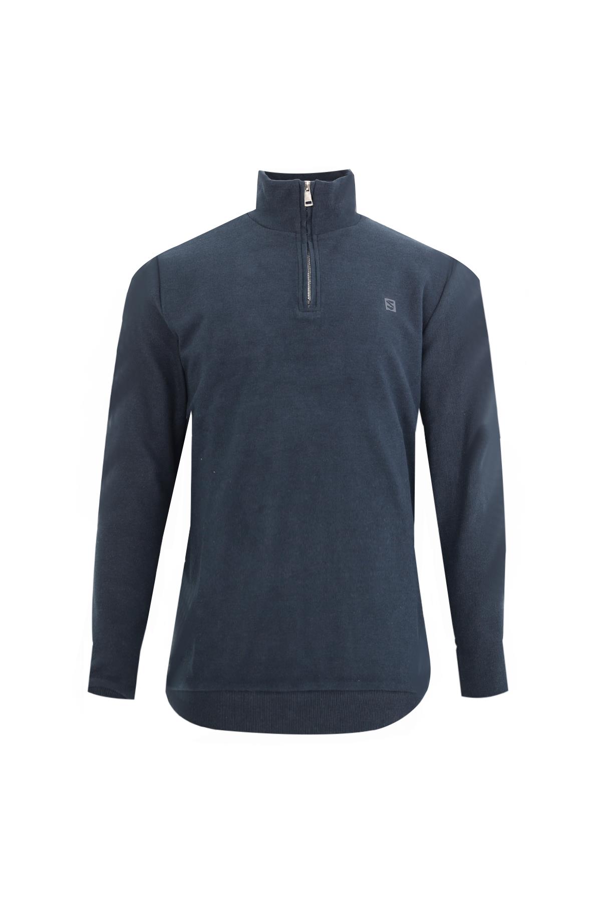 Lacivert Polo Yaka Fermuarlı Sweatshirt