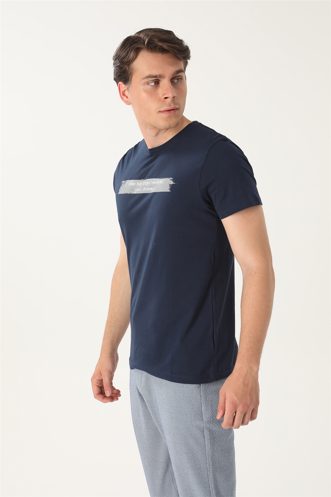 Lacivert Slim Fit Bisiklet Yaka Baskılı T-Shirt · 3