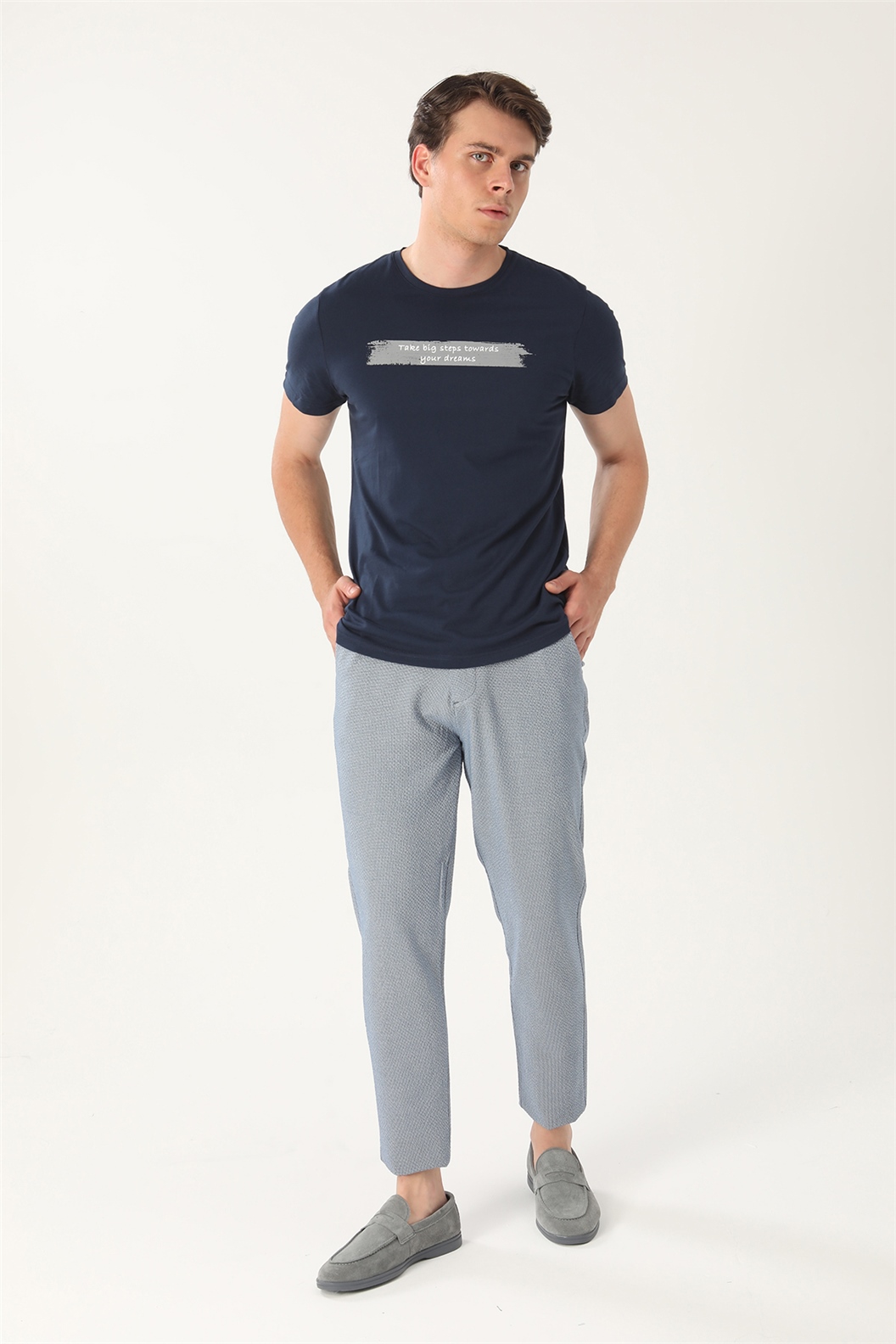 Lacivert Slim Fit Bisiklet Yaka Baskılı T-Shirt · 6