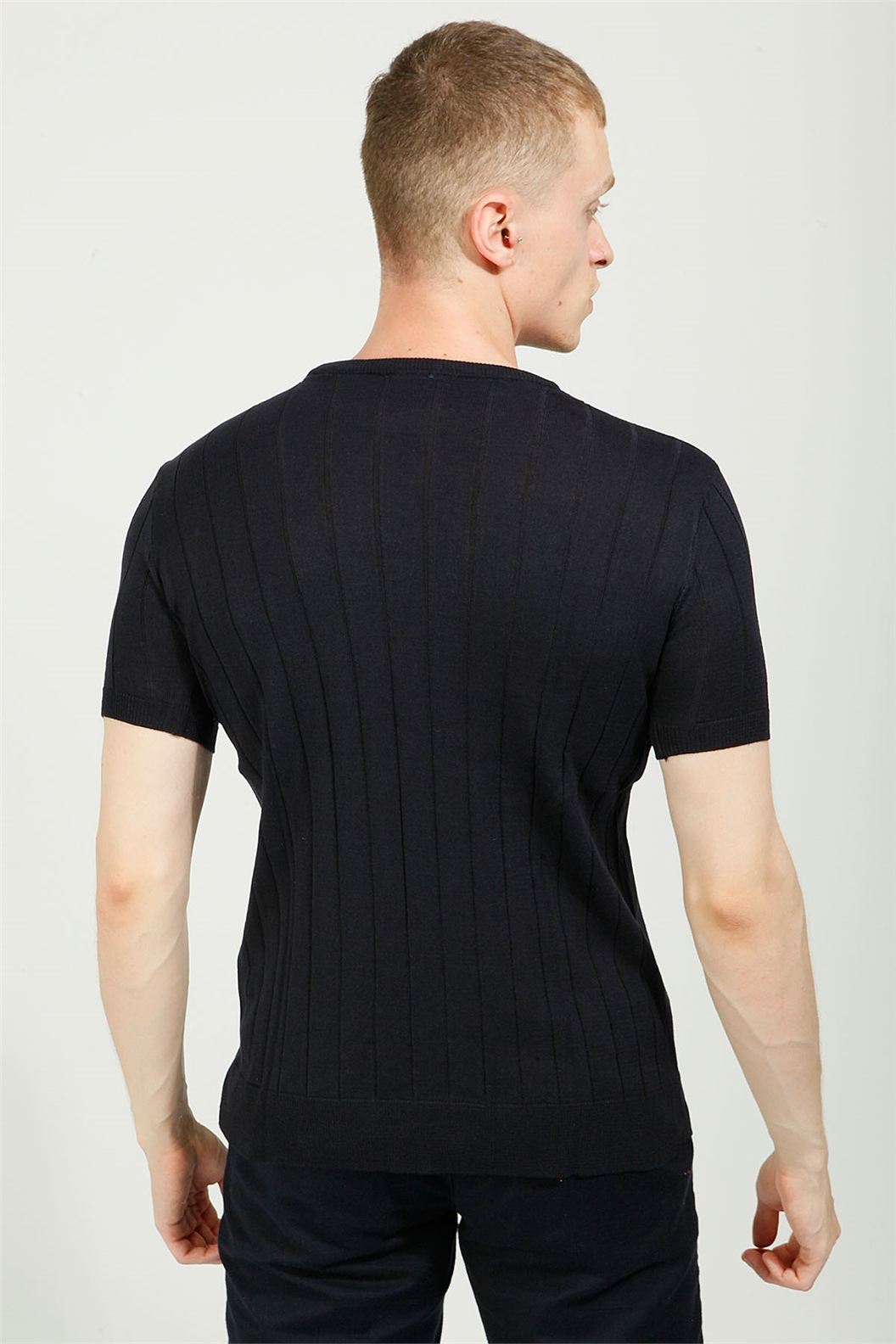 Lacivert Slim Fit Bisiklet Yaka Triko T-Shirt · 4