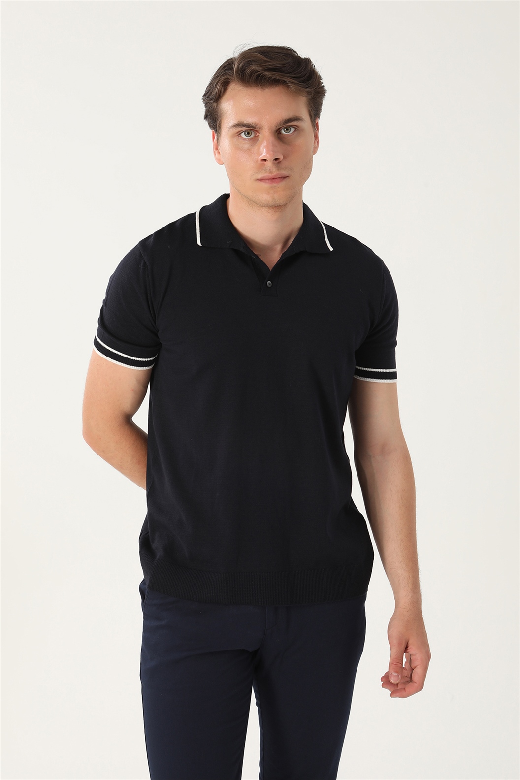 Lacivert Slim Fit Polo Yaka T-Shirt