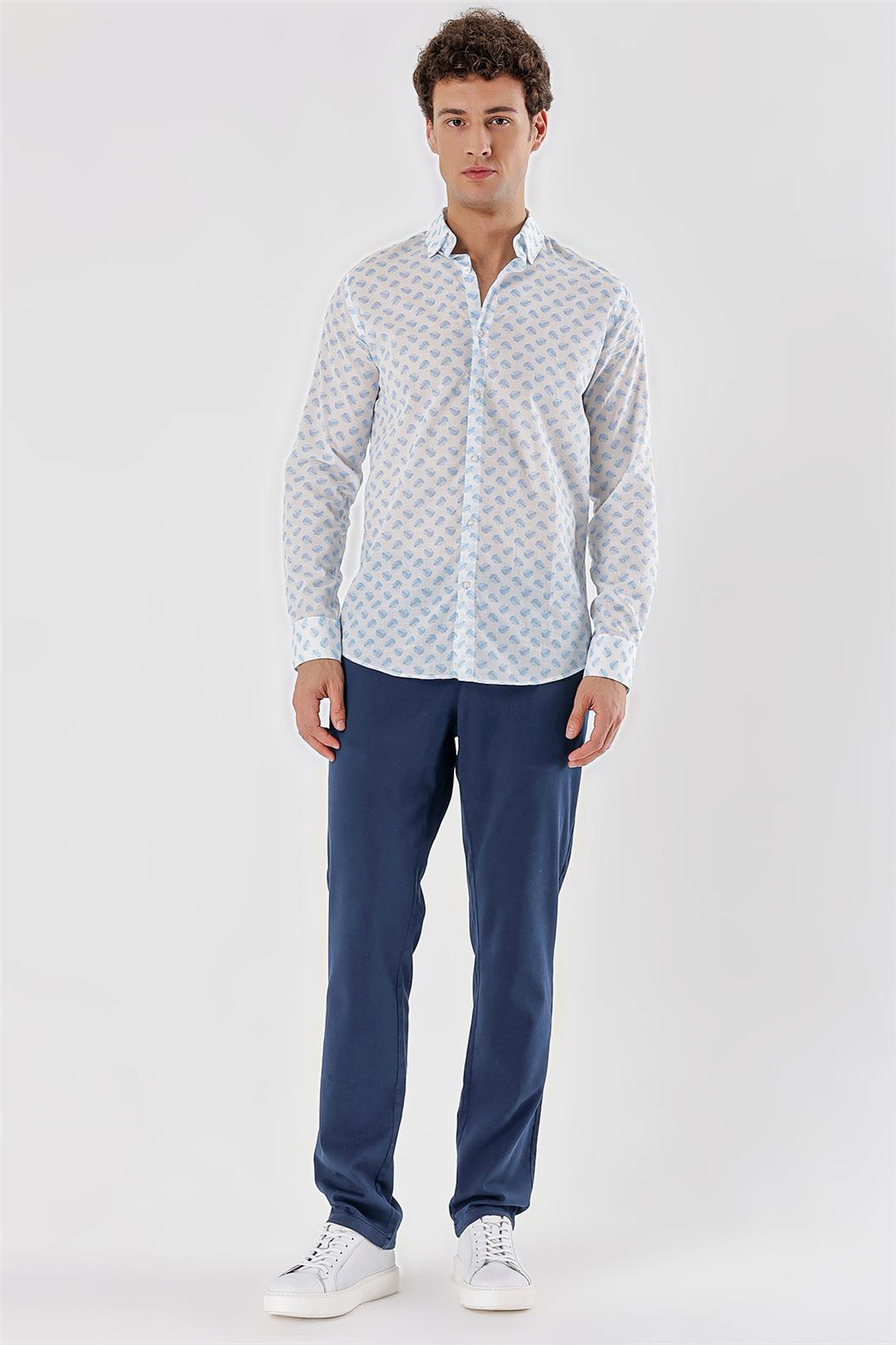 Mavi Slim Fit Uzun Kol Gömlek