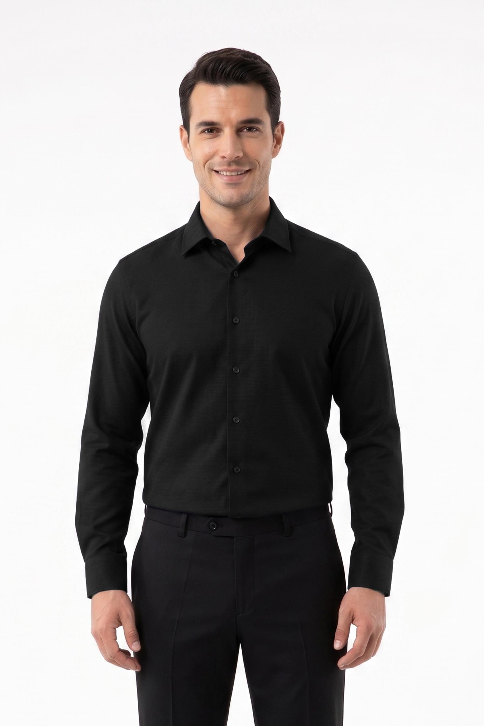 SİYAH Comfort Fit Uzun Kol Gömlek