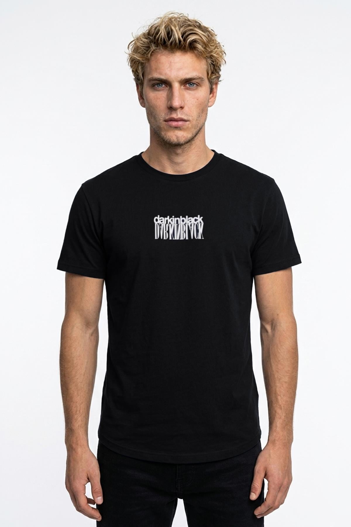 SİYAH Dark In Black Baskılı Modal Bisiklet Yaka T-shirt