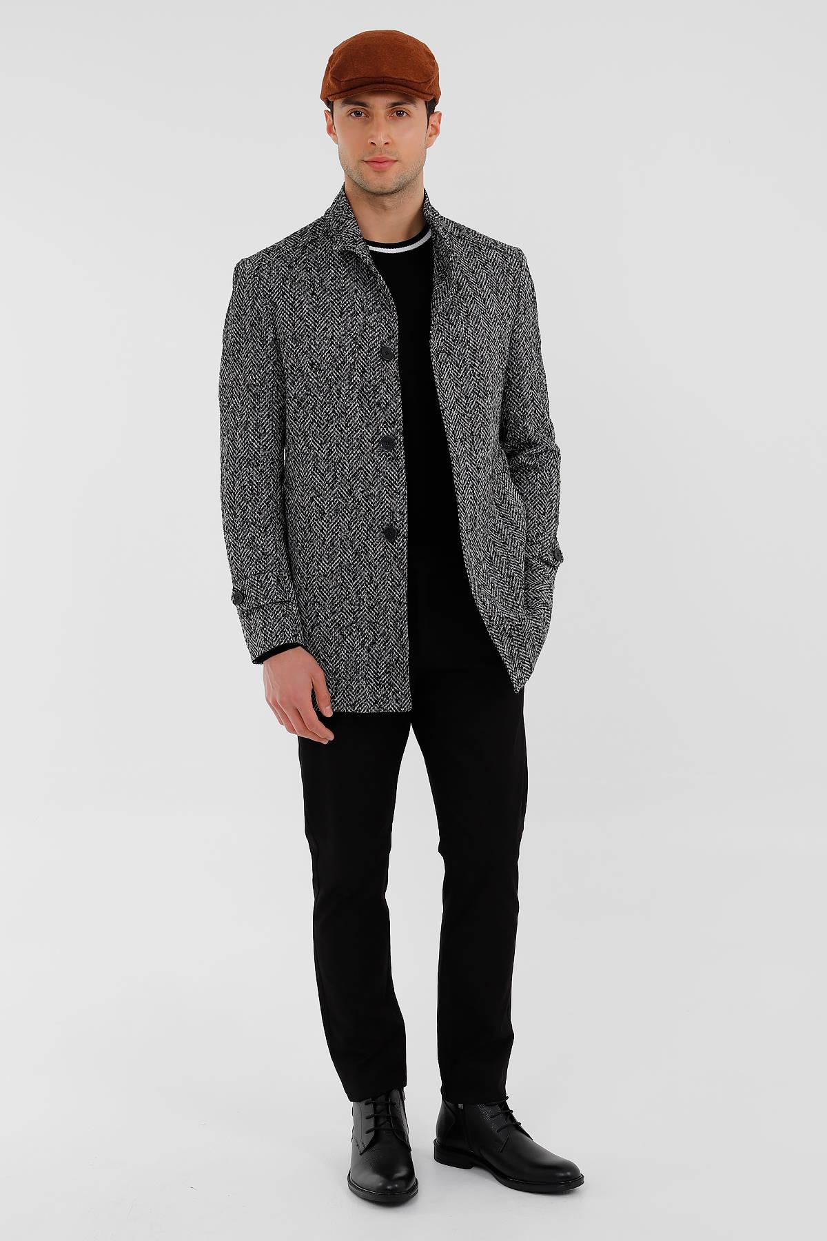 SİYAH Hakim Yaka, 6 Düğme, Comfort Fit, Klasik, Kaban