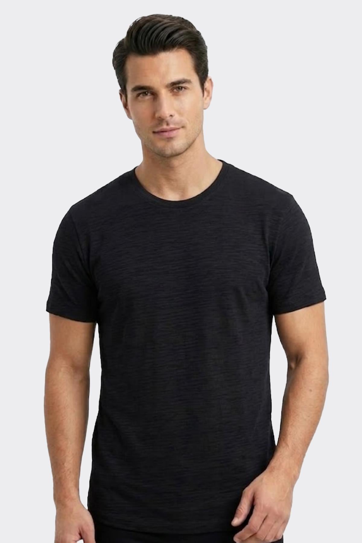 SİYAH Modal Bisiklet Yaka T-shirt