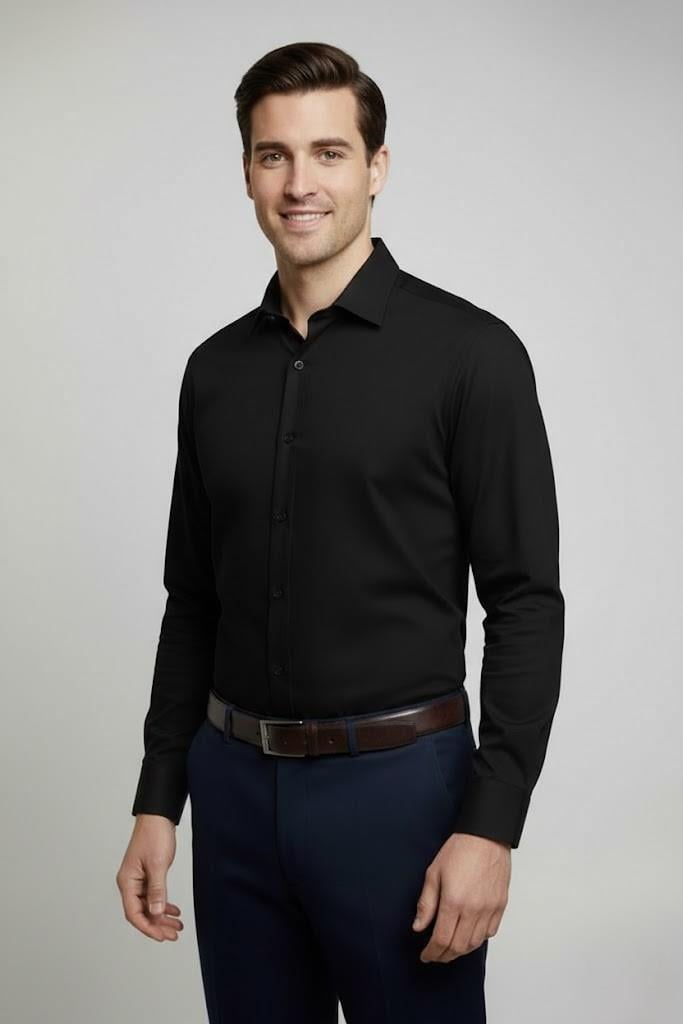 SİYAH Slim Fit Uzun Kol Gömlek