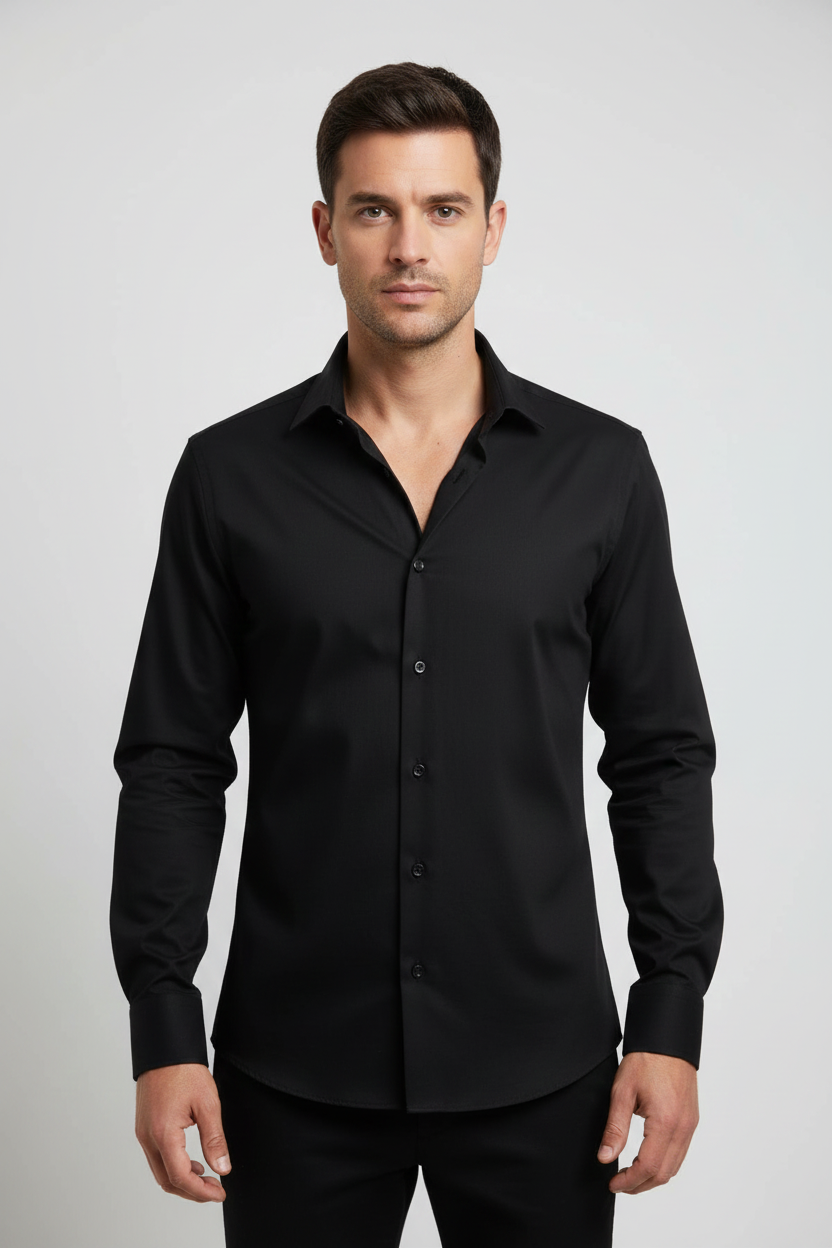 SİYAH Slim Fit Uzun Kol Gömlek