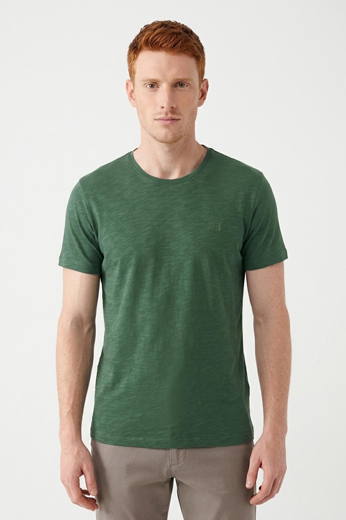 YEŞİL Denim Marker Modal Bisiklet Yaka T-shirt
