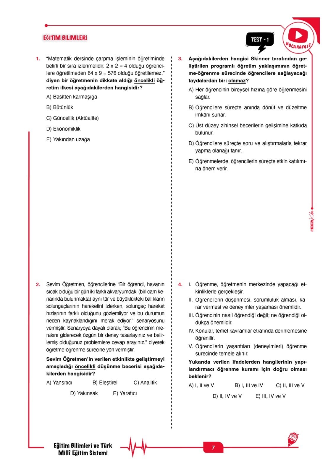 2026 MEB-AGS Eğitim Bilimleri ve Türk Millî Eğitim Sistemi Karma Testler - Soru Bankası - 2  ( MEVLÜT GÜNDÜZ)