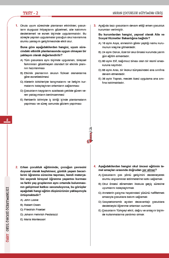 2026 MEB – AGS ÖABT Atayan Okul Öncesi Öğretmenliği Tamamı Çözümlü Soru Bankası 