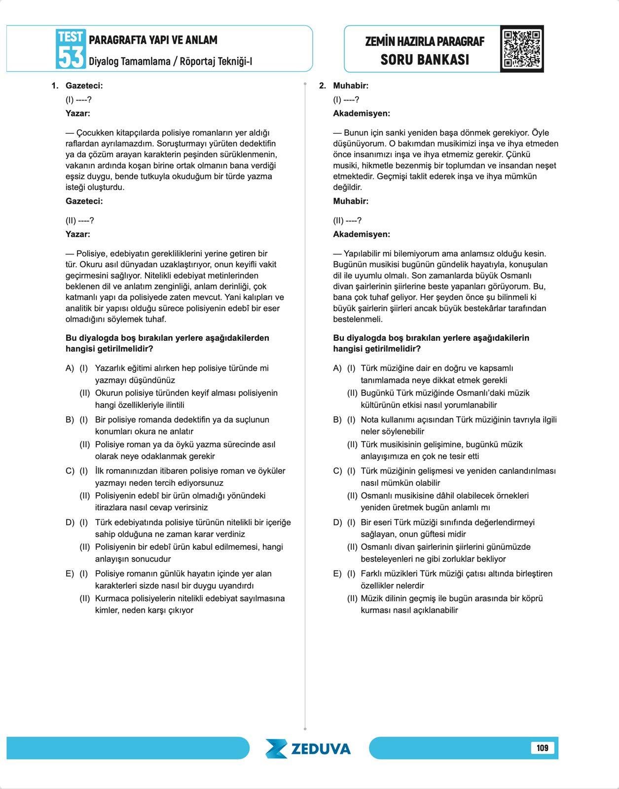 2026 Türkçe Saati– Zemin Hazırla Paragraf – Anlam Bilgisi Soru Bankası 