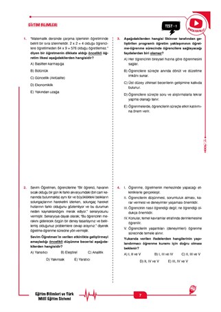 2026 MEB-AGS Eğitim Bilimleri ve Türk Millî Eğitim Sistemi Karma Testler - Soru Bankası - 2