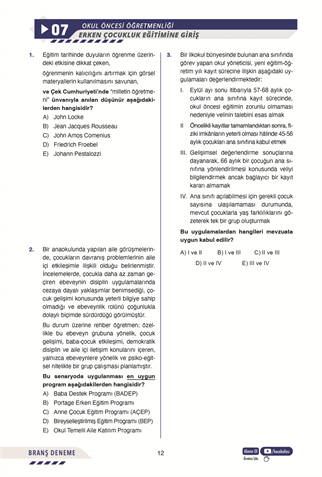 2026 MEB – AGS ÖABT Okul Öncesi Öğretmenliği Branş Deneme