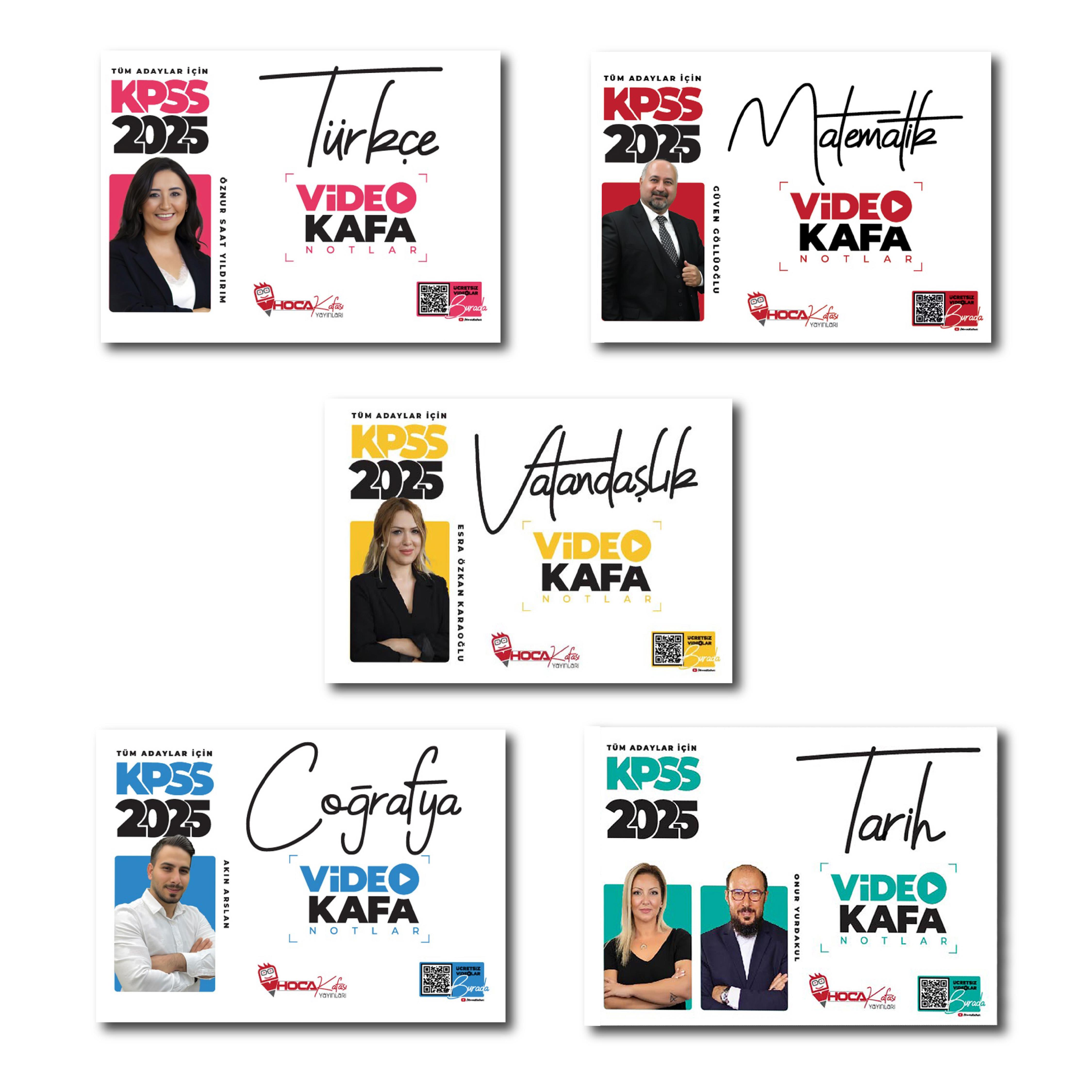 2025 KPSS GY-GK Türkçe-Matematik-Vatandaşlık-Tarih- Coğrafya (Akın) Video Kafa Notlar 5 Li Set
