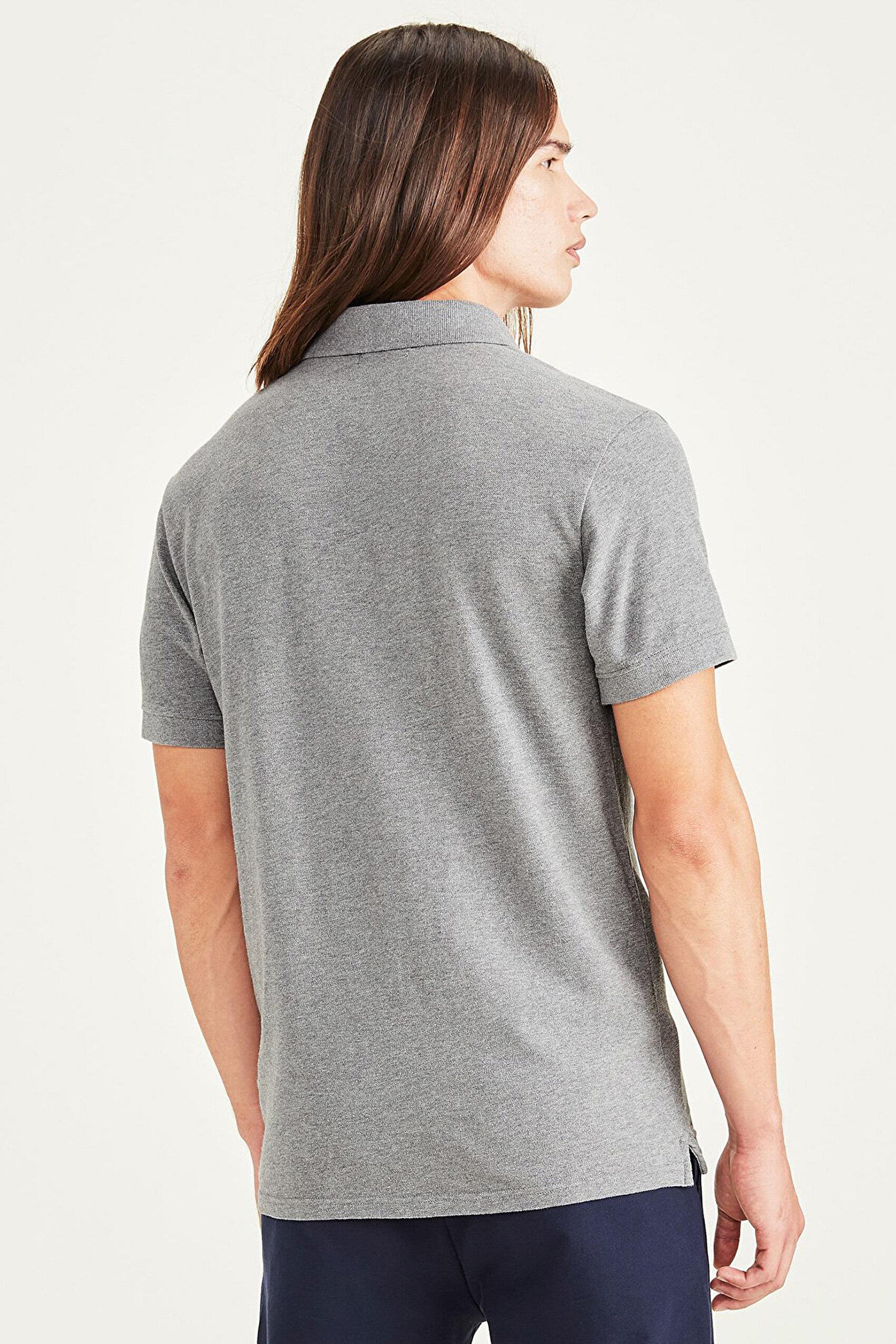 Rib Collar Gri Polo Tişört Beige