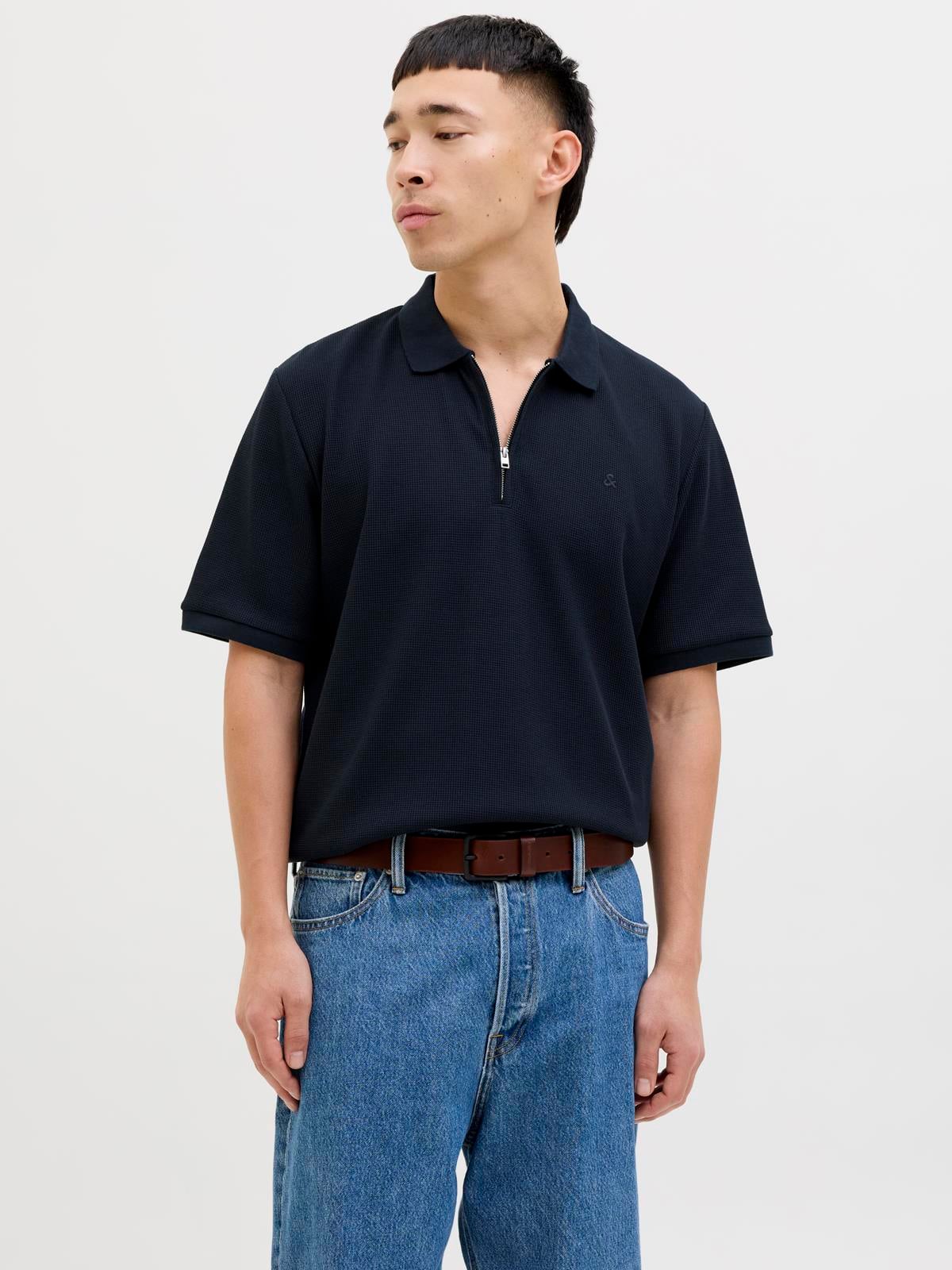 JJEAUSTIN ZIP POLO SS NOOS Navy