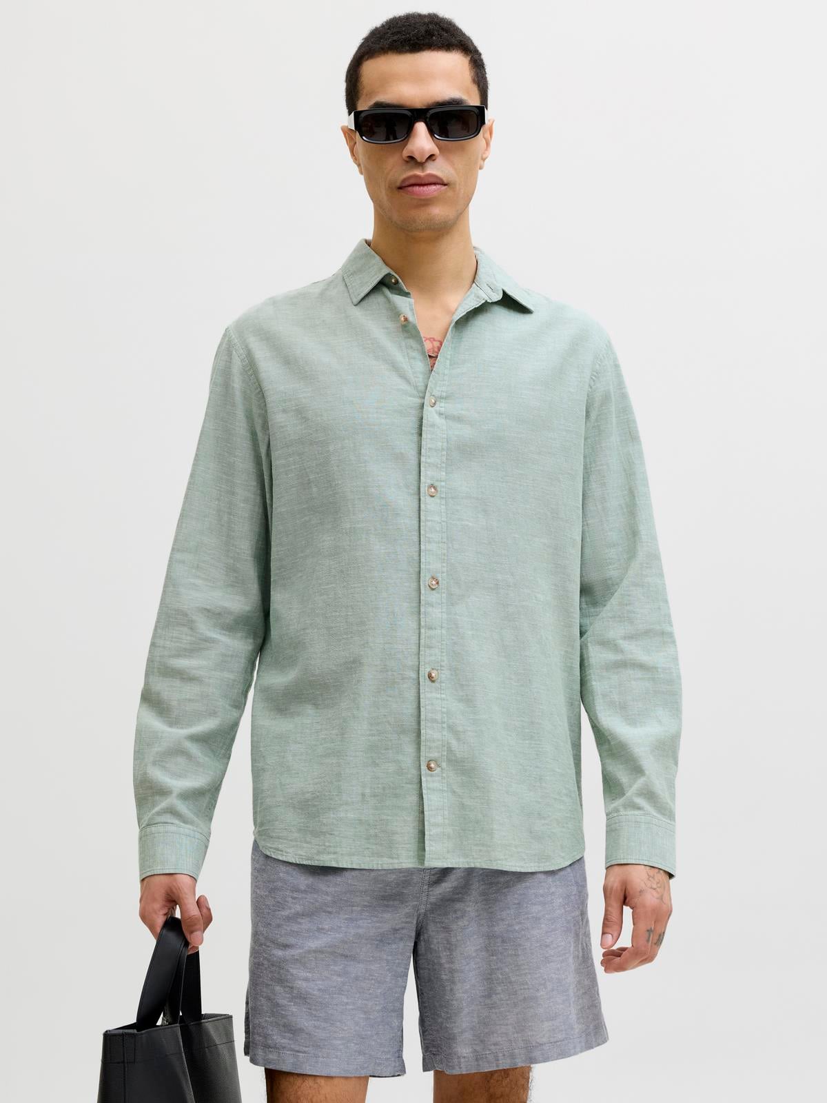 JJESUMMER LINEN BLEND SHIRT L/S SN GREEN