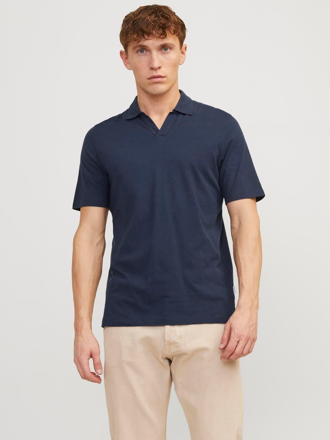 JJESUMMER LINEN POLO SS LN Navy