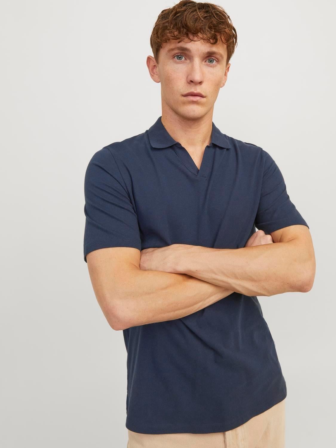 JJESUMMER LINEN POLO SS LN Navy
