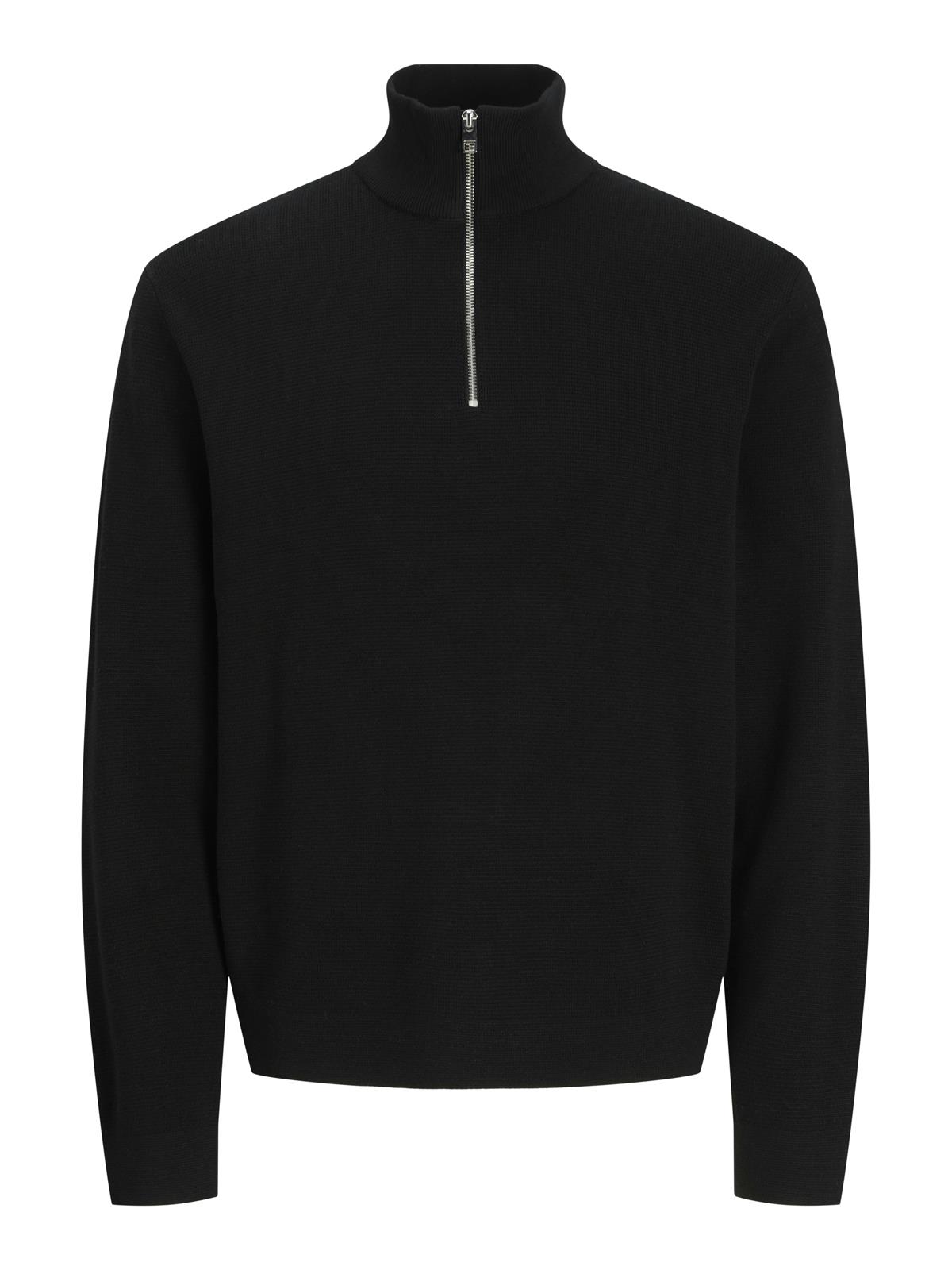 JPRMILANO STITCH KNIT HALF ZIP SN Black