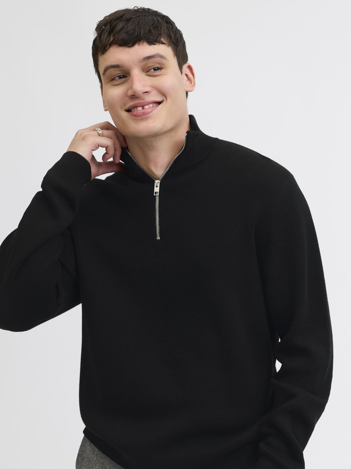 JPRMILANO STITCH KNIT HALF ZIP SN Black