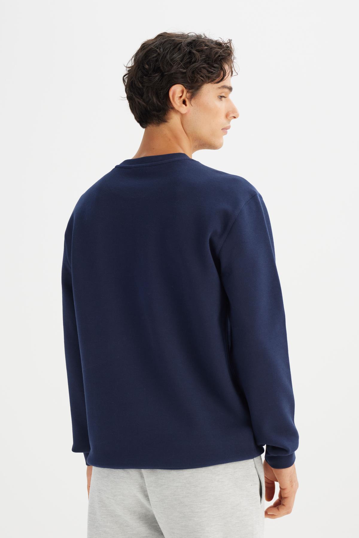 Erkek Baskılı Sweatshirt DarKNavy