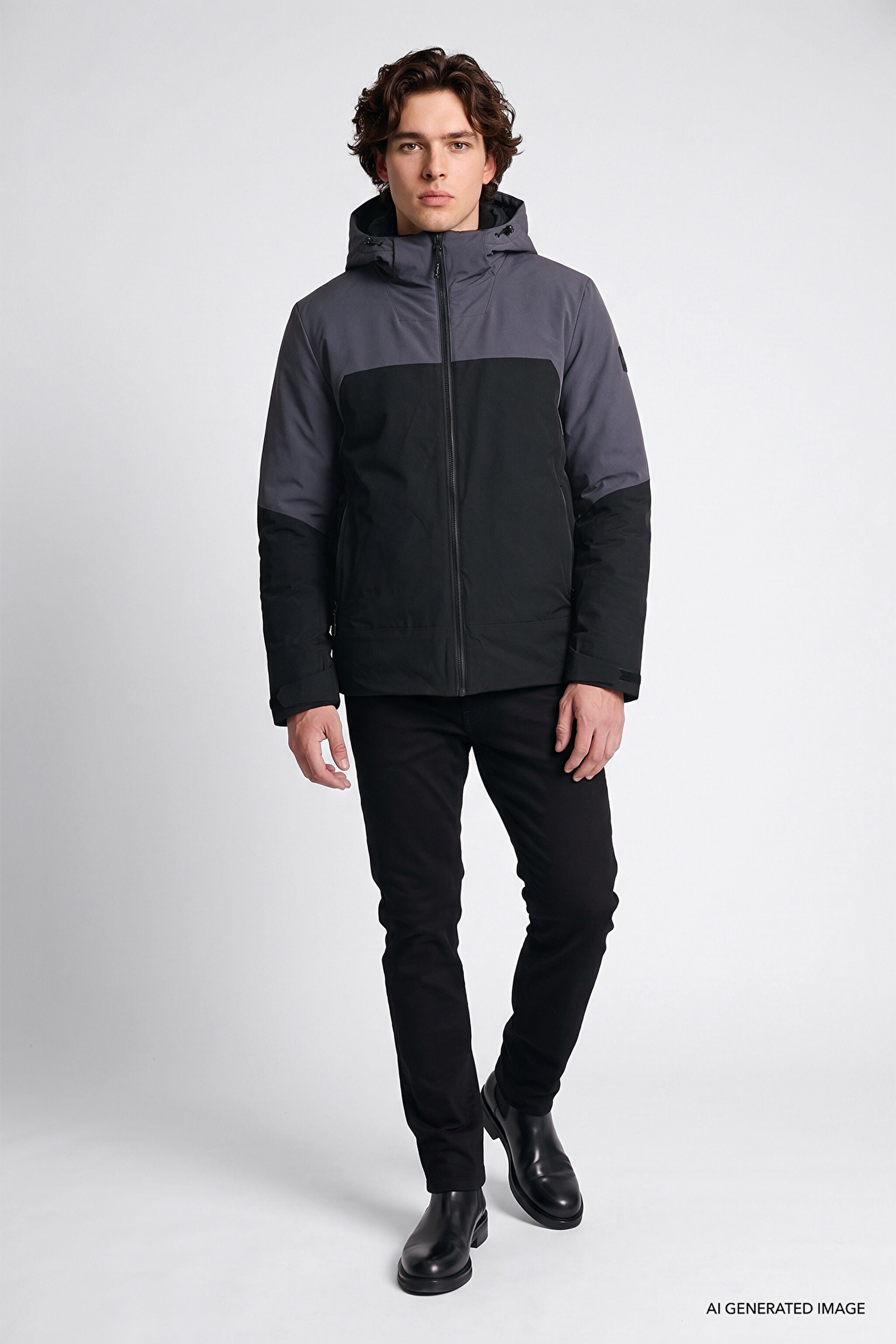Erkek Kapüşonlu Mont Black