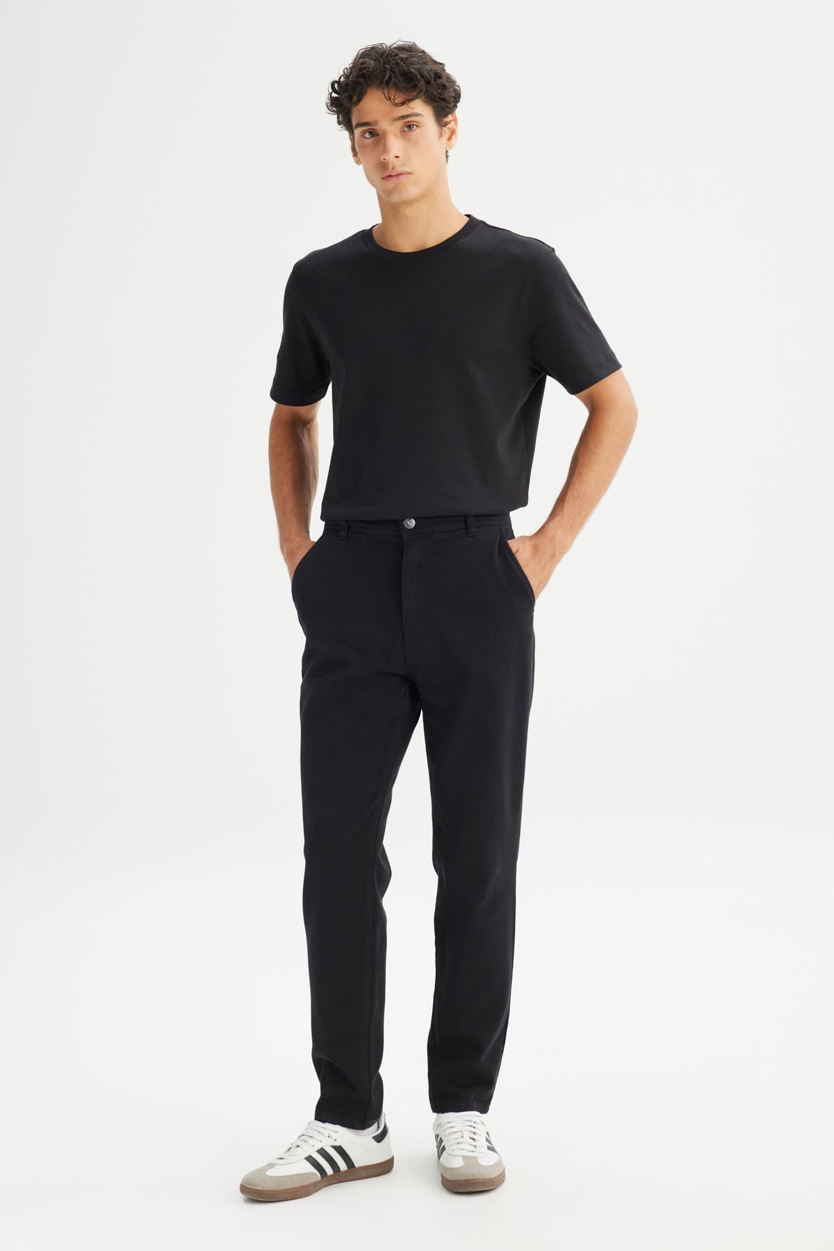 Erkek Örme Chino Pantolon Siyah