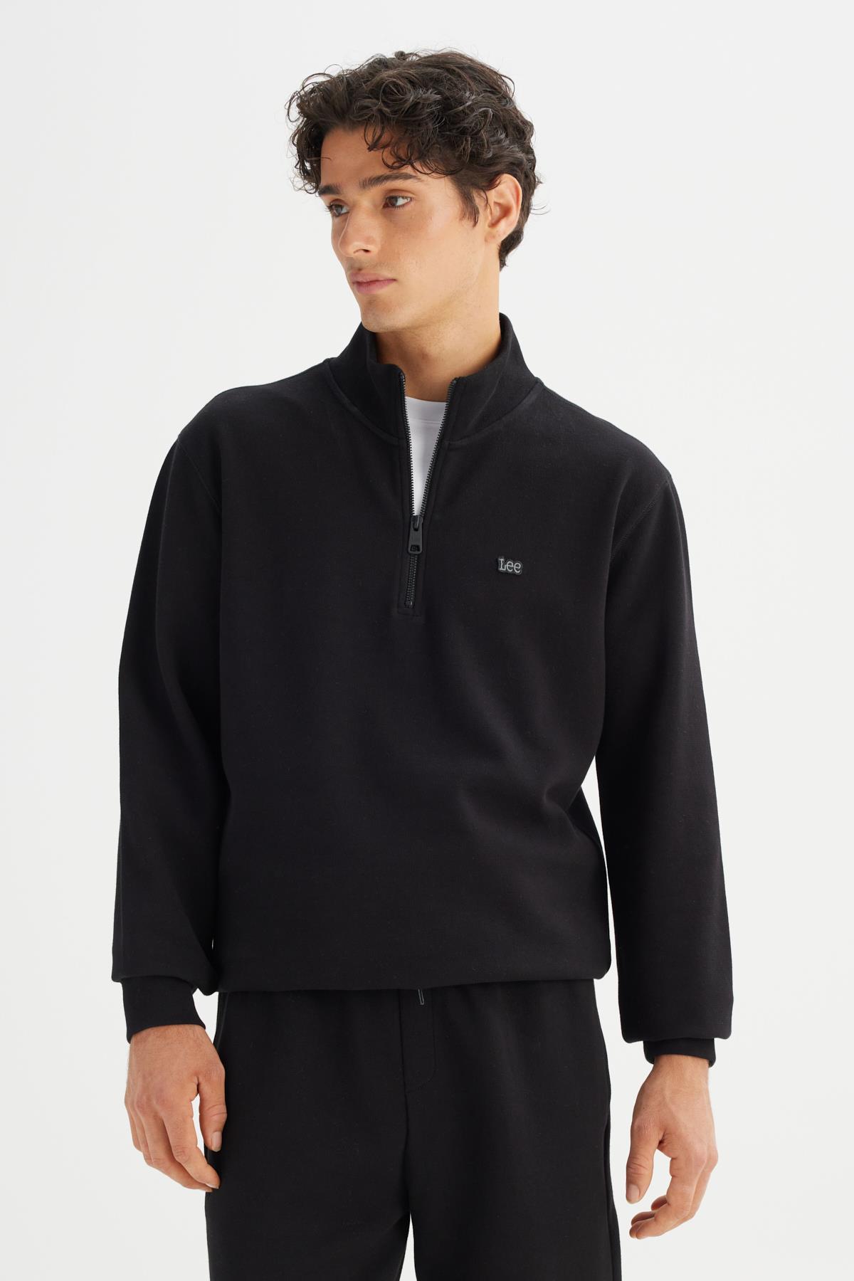 Erkek Pike Interlock Half Zip Sweatshirt Siyah