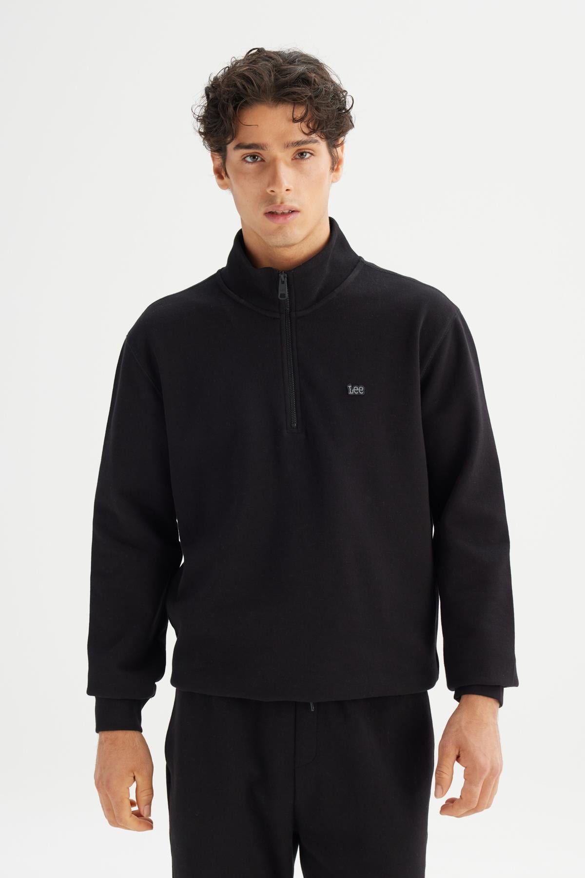 Erkek Pike Interlock Half Zip Sweatshirt Siyah