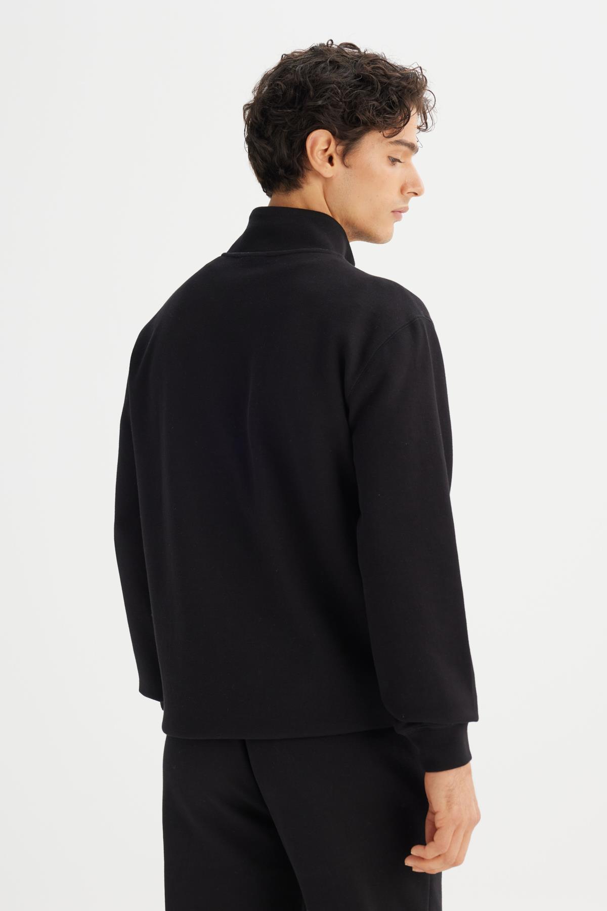Erkek Pike Interlock Half Zip Sweatshirt Siyah