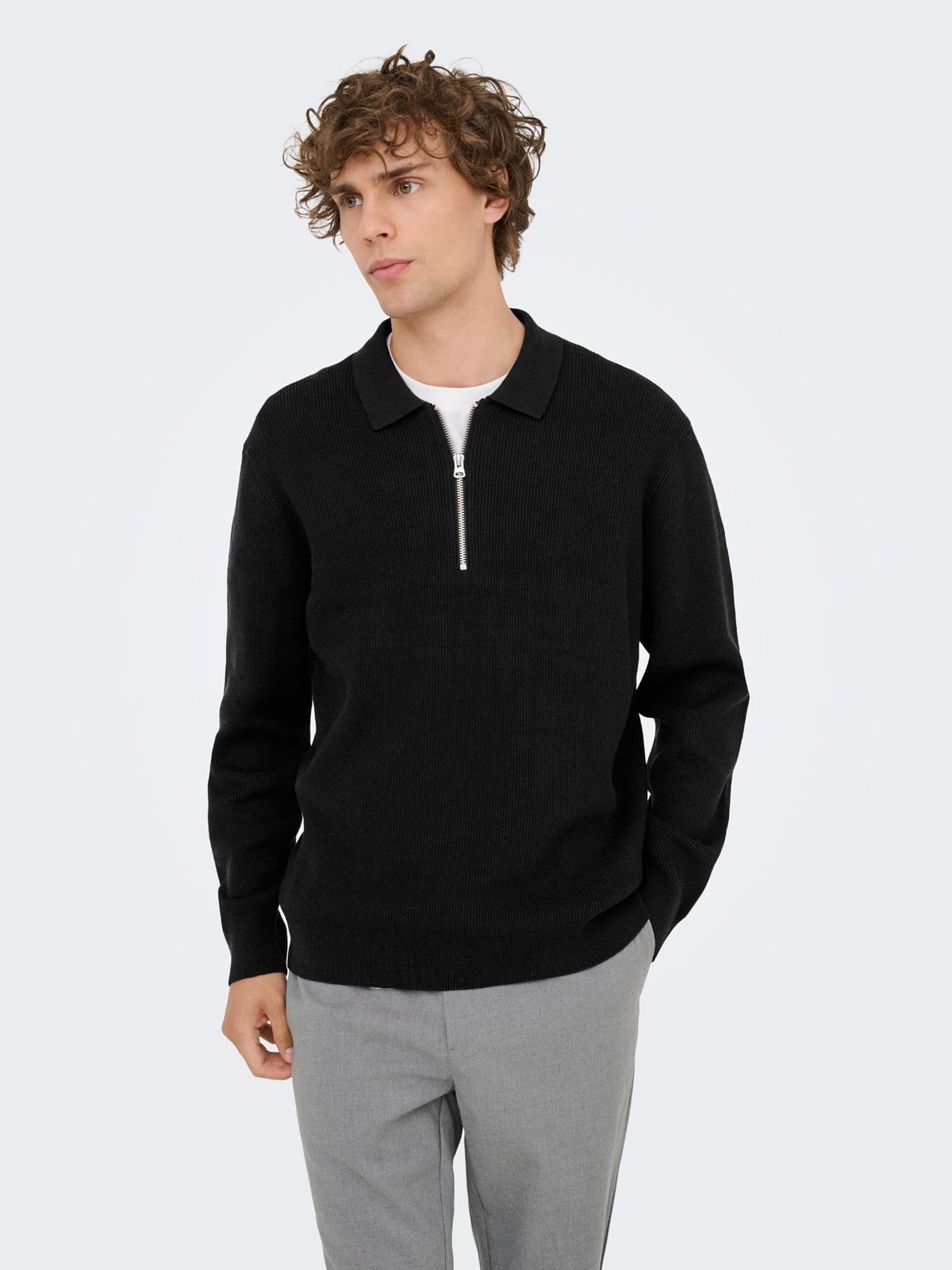 ONSPHIL REG 12 HALF ZIP POLO KNIT Black